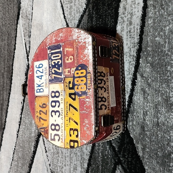 VINTAGE LICENSE PLATE DESIGN FAUX-LEATHER WOOD STORAGE CASES SET DECOR - Picture 7 of 16